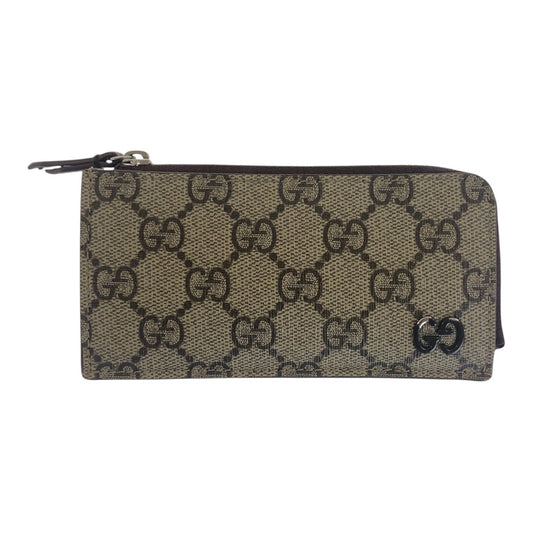 GUCCI Card Case 295233 2184 GG Supreme Canvas Beige Brown SilverMetal GG details