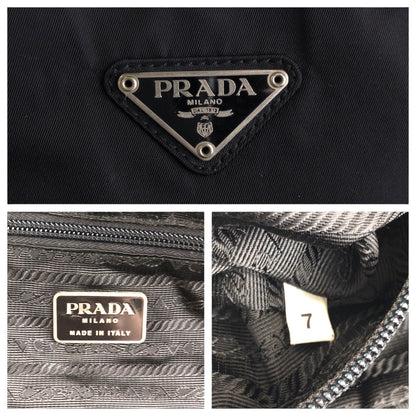 PRADA Tote Bag Nylon Black SilverMetal Test Triangle With logo