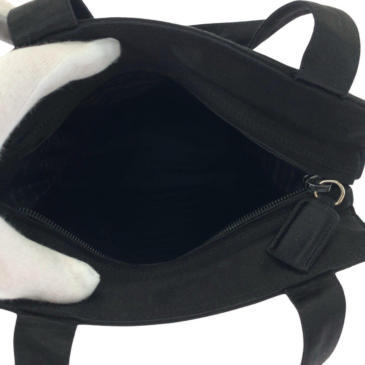 PRADA Handbag Satin Black SilverMetal logo