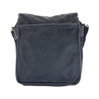 PRADA Shoulder Bag Nylon Black SilverMetal Testo Saffiano Triangle With logo