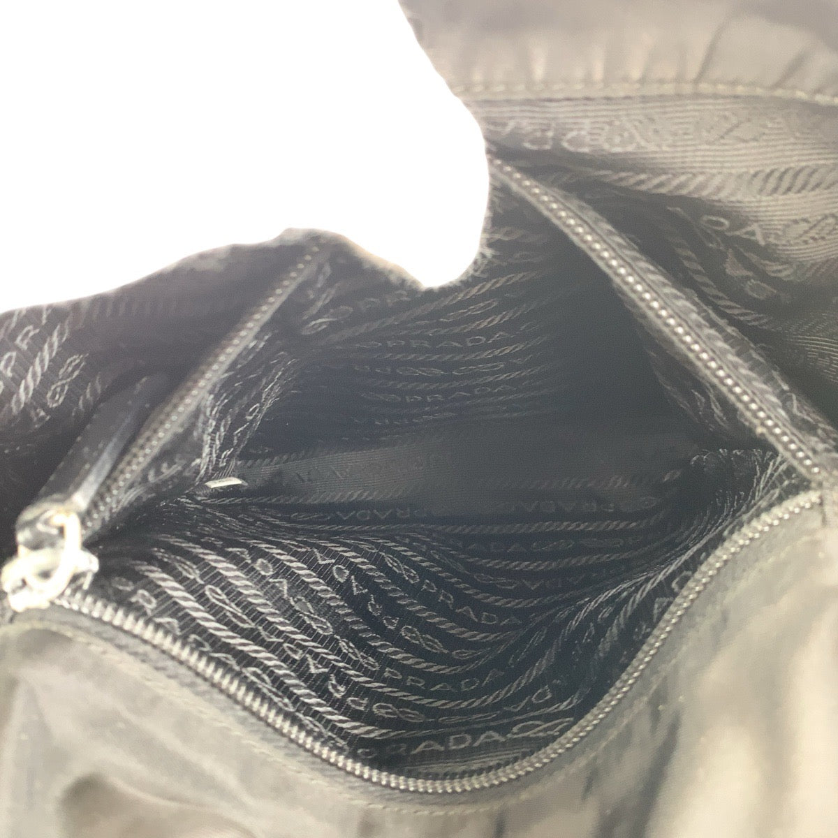 PRADA Shoulder Bag Nylon Black SilverMetal Testo Saffiano Triangle With logo