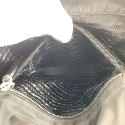 PRADA Shoulder Bag Nylon Black SilverMetal Testo Saffiano Triangle With logo