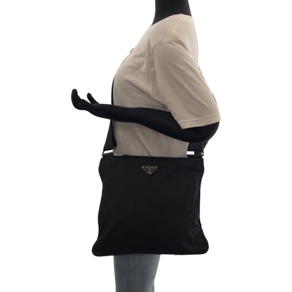 PRADA Shoulder Bag Nylon Black SilverMetal Test Triangle With logo