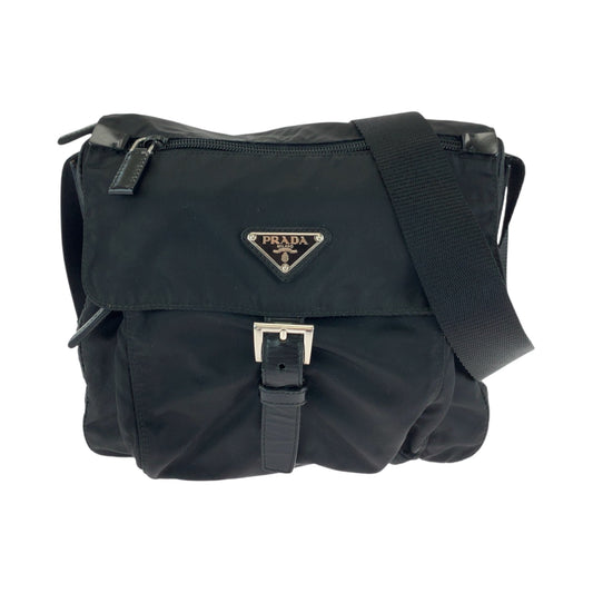 PRADA Shoulder Bag Nylon Black SilverMetal Test Triangle With logo