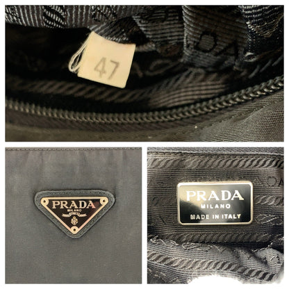 PRADA Tote Bag Nylon Black SilverMetal Test Triangle With logo