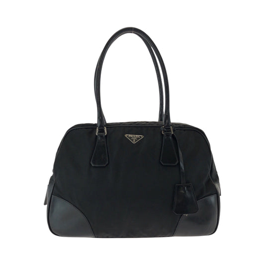 PRADA Tote Bag Nylon Black SilverMetal Test Triangle With logo
