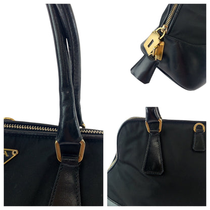 PRADA Handbag Nylon Black GoldMetal Test Triangle With logo