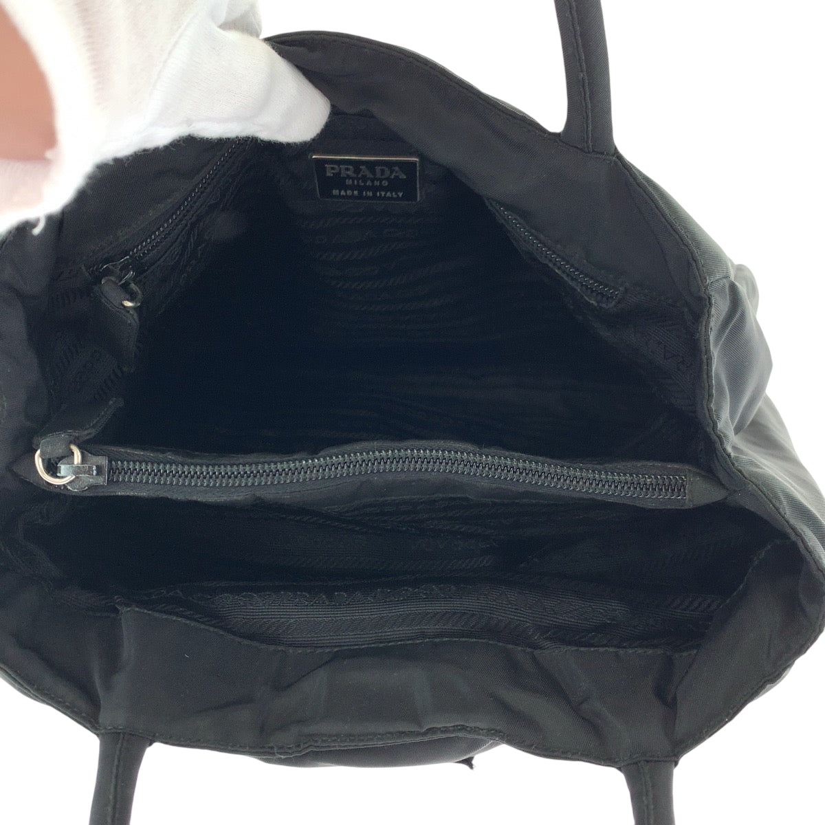 PRADA Tote Bag Nylon Black SilverMetal Test Triangle With logo