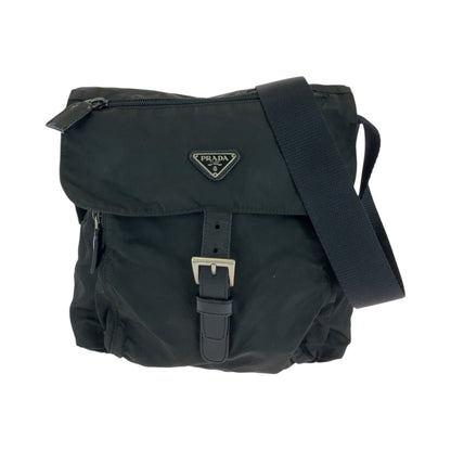 PRADA Shoulder Bag Nylon Black SilverMetal Test Triangle With logo