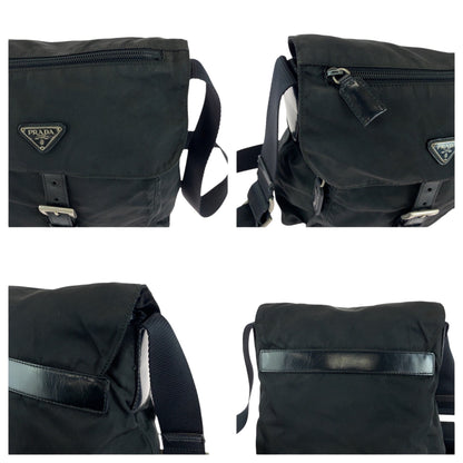 PRADA Shoulder Bag Nylon Black SilverMetal Test Triangle With logo