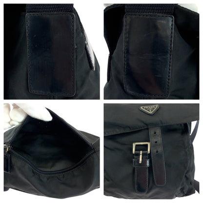 PRADA Shoulder Bag Nylon Black SilverMetal Test Triangle With logo