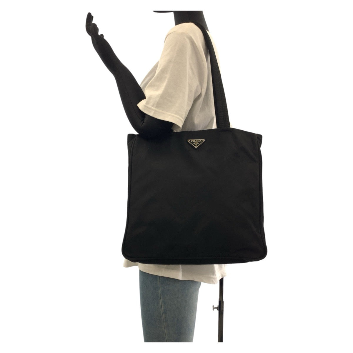 PRADA Tote Bag Nylon Black SilverMetal Test Triangle With logo