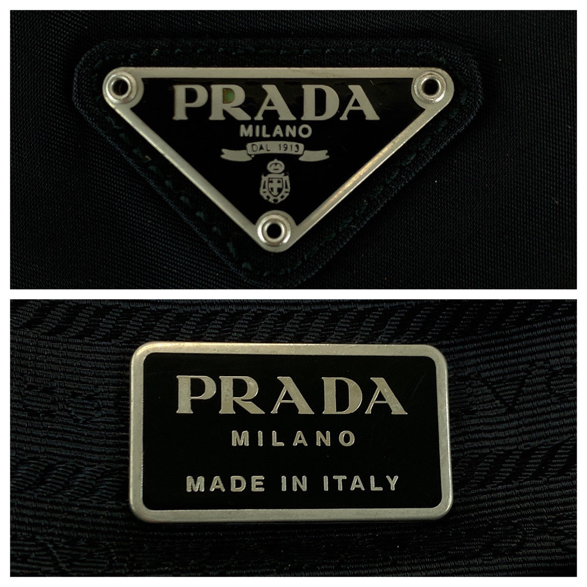 PRADA Tote Bag Nylon Black SilverMetal Test Triangle With logo
