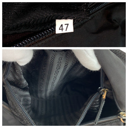 PRADA Tote Bag Nylon Black SilverMetal Test Triangle With logo