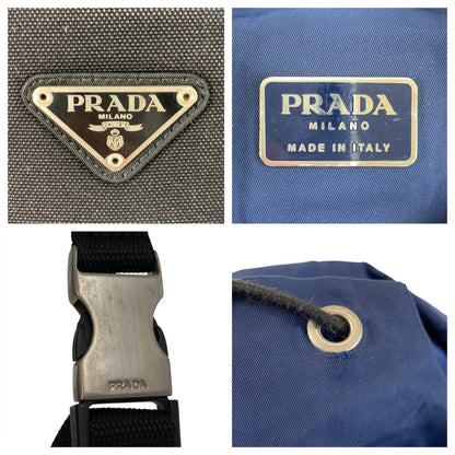 PRADA Backpack Nylon Navy SilverMetal Test Triangle With logo