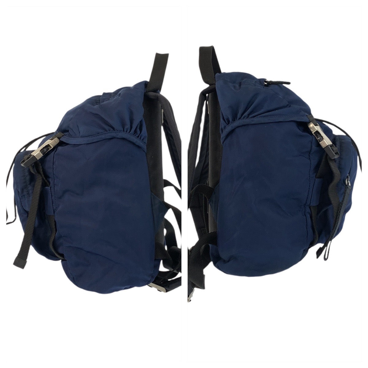 PRADA Backpack Nylon Navy SilverMetal Test Triangle With logo