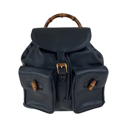 GUCCI Backpack 003 2058 0016 leather Black Brown Gold Metal Bamboo