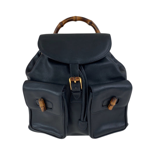 GUCCI Backpack 003 2058 0016 leather Black Brown Gold Metal Bamboo