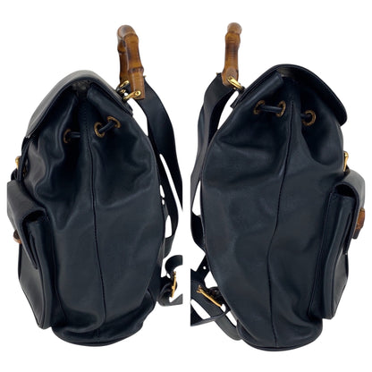 GUCCI Backpack 003 2058 0016 leather Black Brown Gold Metal Bamboo