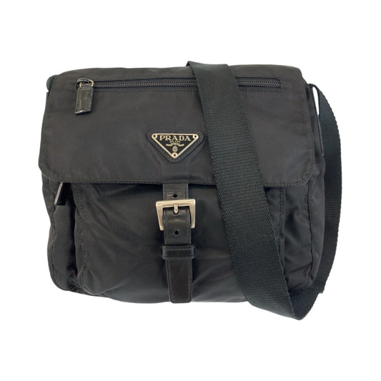 PRADA Shoulder Bag Nylon Black SilverMetal Test Triangle With logo