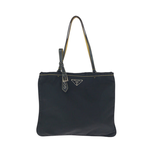 PRADA Tote Bag Nylon Black Yellow SilverMetal Test Triangle With logo