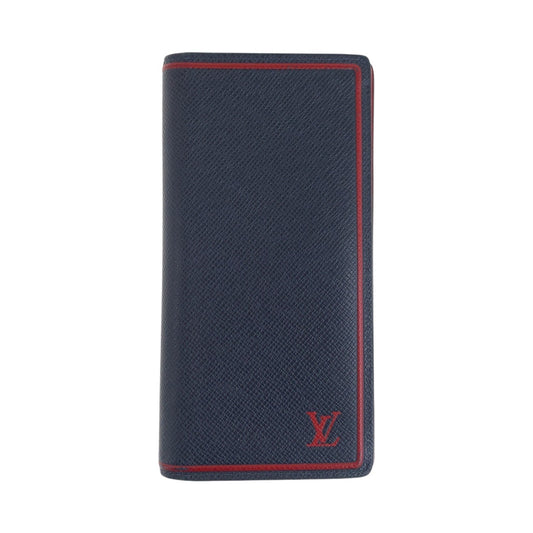 LOUIS VUITTON Long Wallet Purse M63434 leather Blue Marine Navy Red SilverMetal Taiga Portefeuille Braza