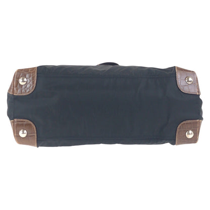 PRADA Shoulder Bag Nylon Black Brown SilverMetal Test Triangle With logo