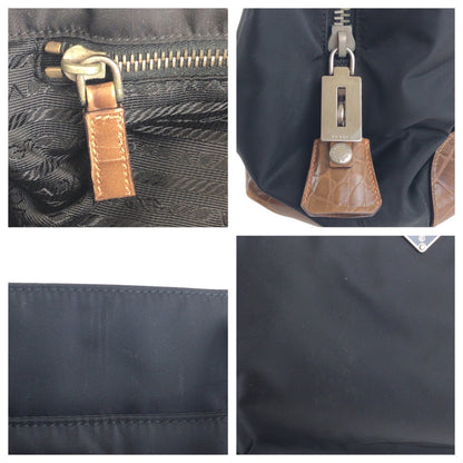 PRADA Shoulder Bag Nylon Black Brown SilverMetal Test Triangle With logo