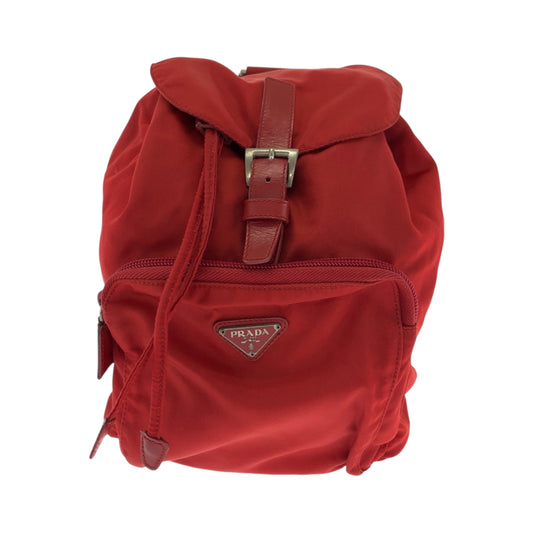 PRADA Backpack Nylon Red Silver Metal Test Triangle With logo