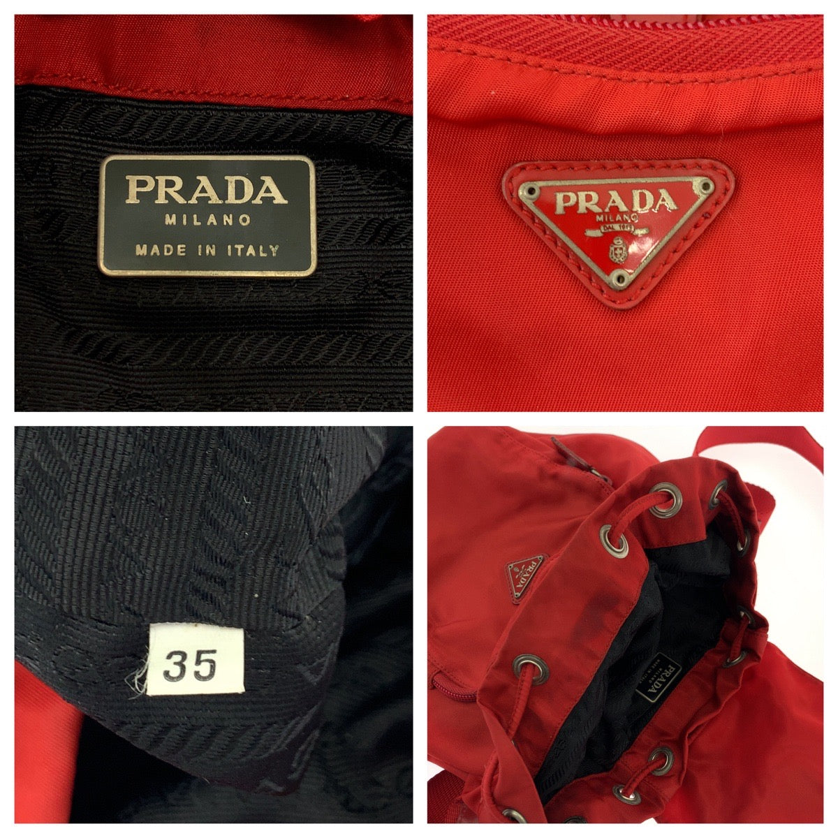 PRADA Backpack Nylon Red Silver Metal Test Triangle With logo