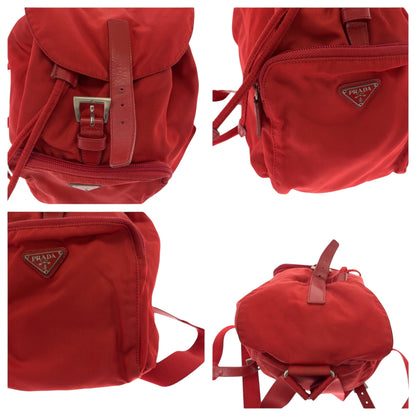 PRADA Backpack Nylon Red Silver Metal Test Triangle With logo