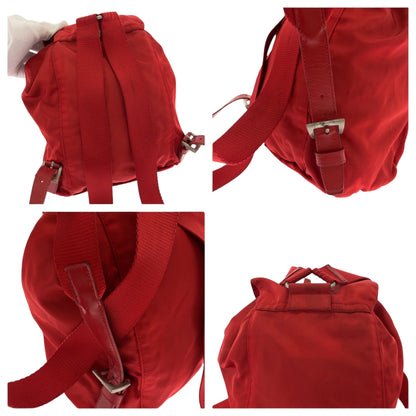 PRADA Backpack Nylon Red Silver Metal Test Triangle With logo