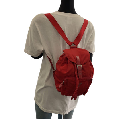 PRADA Backpack Nylon Red Silver Metal Test Triangle With logo
