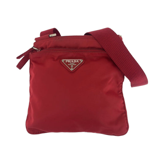PRADA Shoulder Bag B7372 Nylon Red Silver Metal Test Triangle With logo