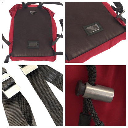 PRADA Backpack Nylon Red Khaki SilverMetal Test Triangle With logo