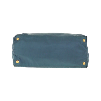 PRADA Tote Bag Nylon Green Navy Gold Metal Test Triangle With logo
