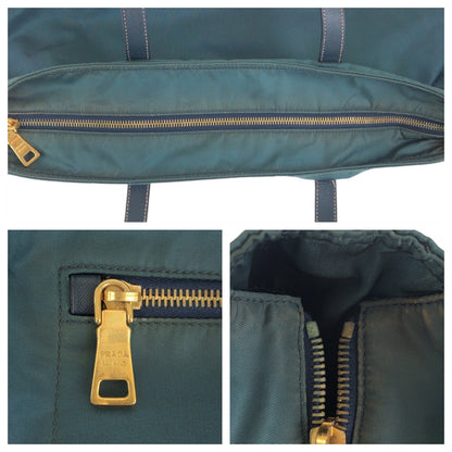 PRADA Tote Bag Nylon Green Navy Gold Metal Test Triangle With logo