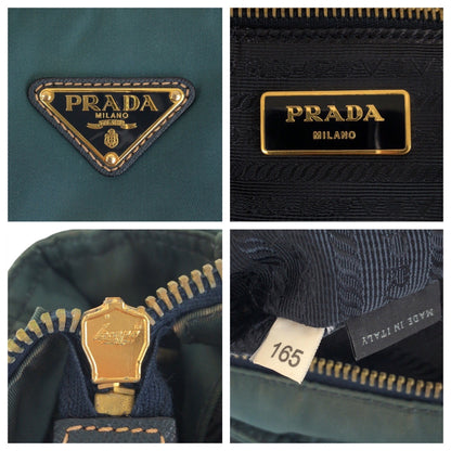 PRADA Tote Bag Nylon Green Navy Gold Metal Test Triangle With logo