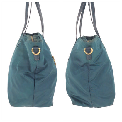 PRADA Tote Bag Nylon Green Navy Gold Metal Test Triangle With logo