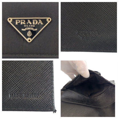PRADA Tri-fold wallet Nylon Black SilverMetal Test Triangle With logo