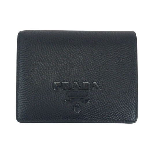 PRADA Bifold Wallet 1MV204 leather Black Black Metal Saffiano Shine logo