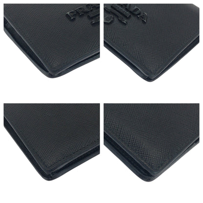PRADA Bifold Wallet 1MV204 leather Black Black Metal Saffiano Shine logo