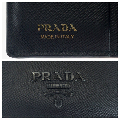 PRADA Bifold Wallet 1MV204 leather Black Black Metal Saffiano Shine logo