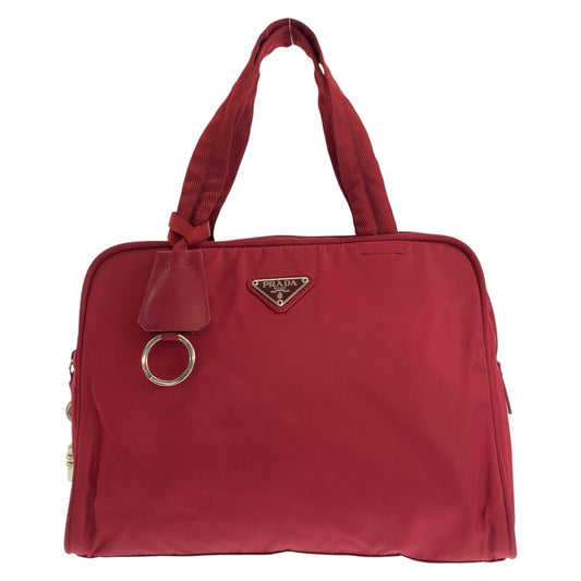 PRADA Tote Bag Nylon Wine Red Bordeaux SilverMetal Test Triangle With logo