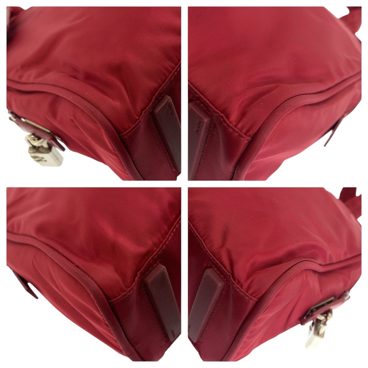PRADA Tote Bag Nylon Wine Red Bordeaux SilverMetal Test Triangle With logo