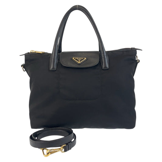 PRADA Tote Bag Nylon Black GoldMetal Test Triangle With logo