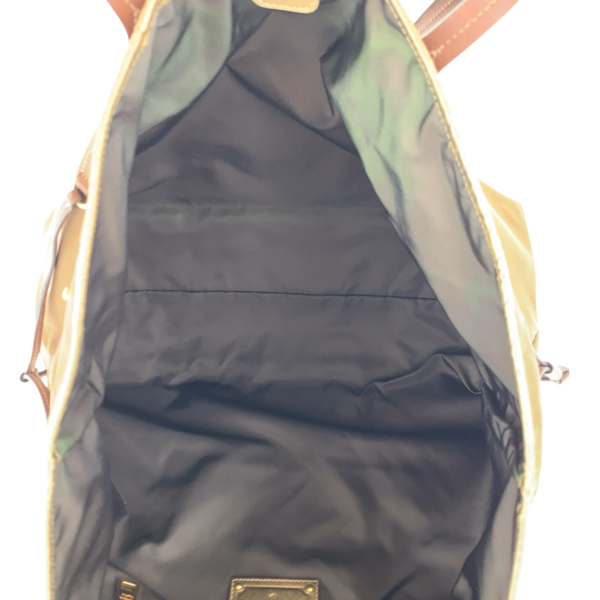 PRADA Tote Bag Nylon Brown Gold Metal Testo Saffiano Triangle With logo