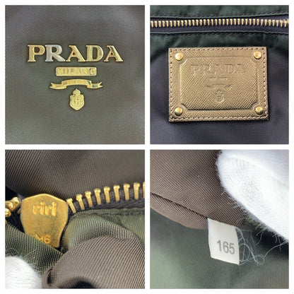 PRADA Tote Bag Nylon Brown Gold Metal Testo Saffiano Triangle With logo