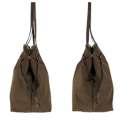 PRADA Tote Bag Nylon Brown Gold Metal Testo Saffiano Triangle With logo