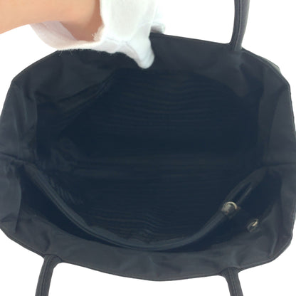 PRADA Tote Bag Nylon Black Silver Metal Test Triangle With logo